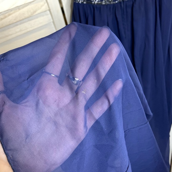 Xtraordinary Royal Blue Sparkly Beaded Filigree Halter Sheer High Low Prom Dress - Picture 11 of 11